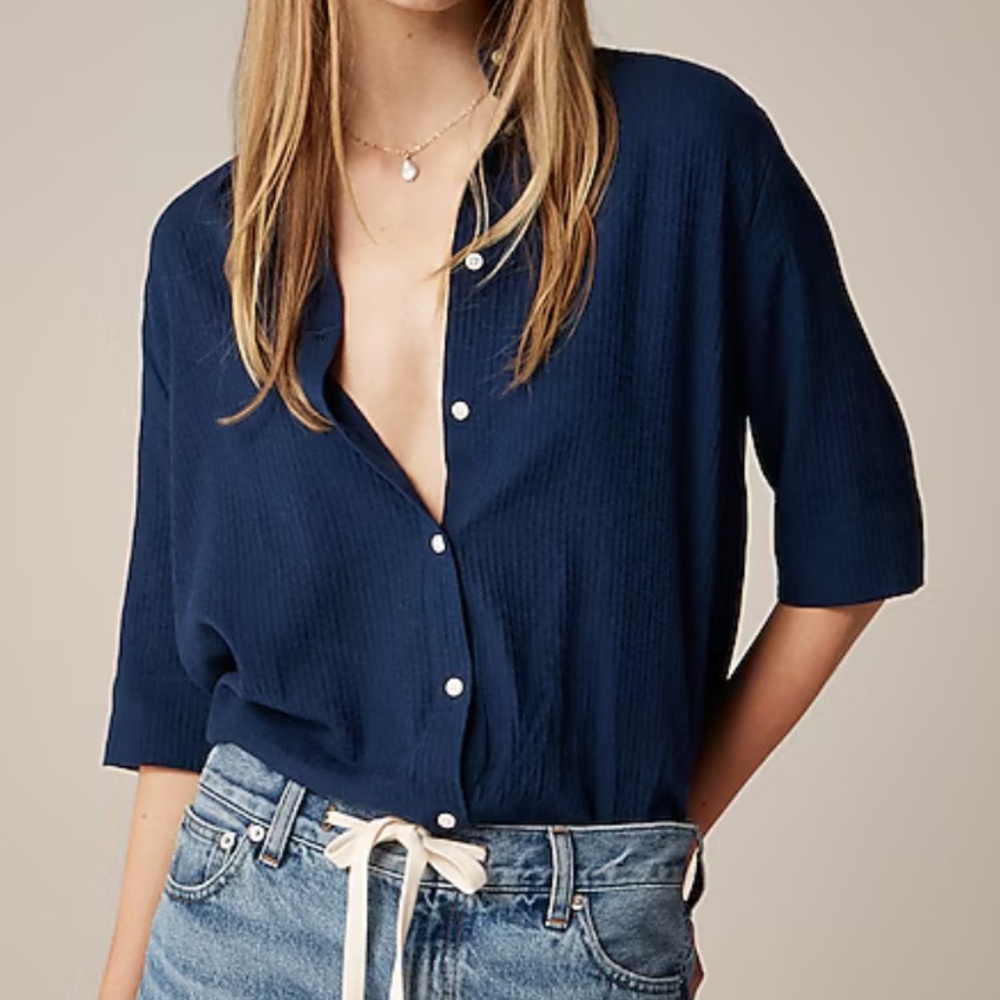 J. Crew Airy Gauze Button-up Shirt Navy M
